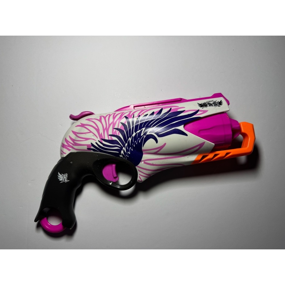 Nerf Rebelle Blaster White Pink Wing Design – Clean – Tested – Foam Dart Gun